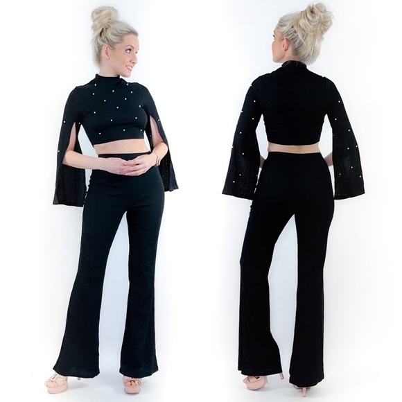 Amanda Sowards Pants - Black Pearl Split Sleeve Two Piece Pants Set